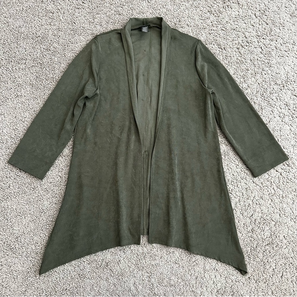 Travelers by Chico's Cardigan Womens Size 00 (XS/2) Olive Green Open Front